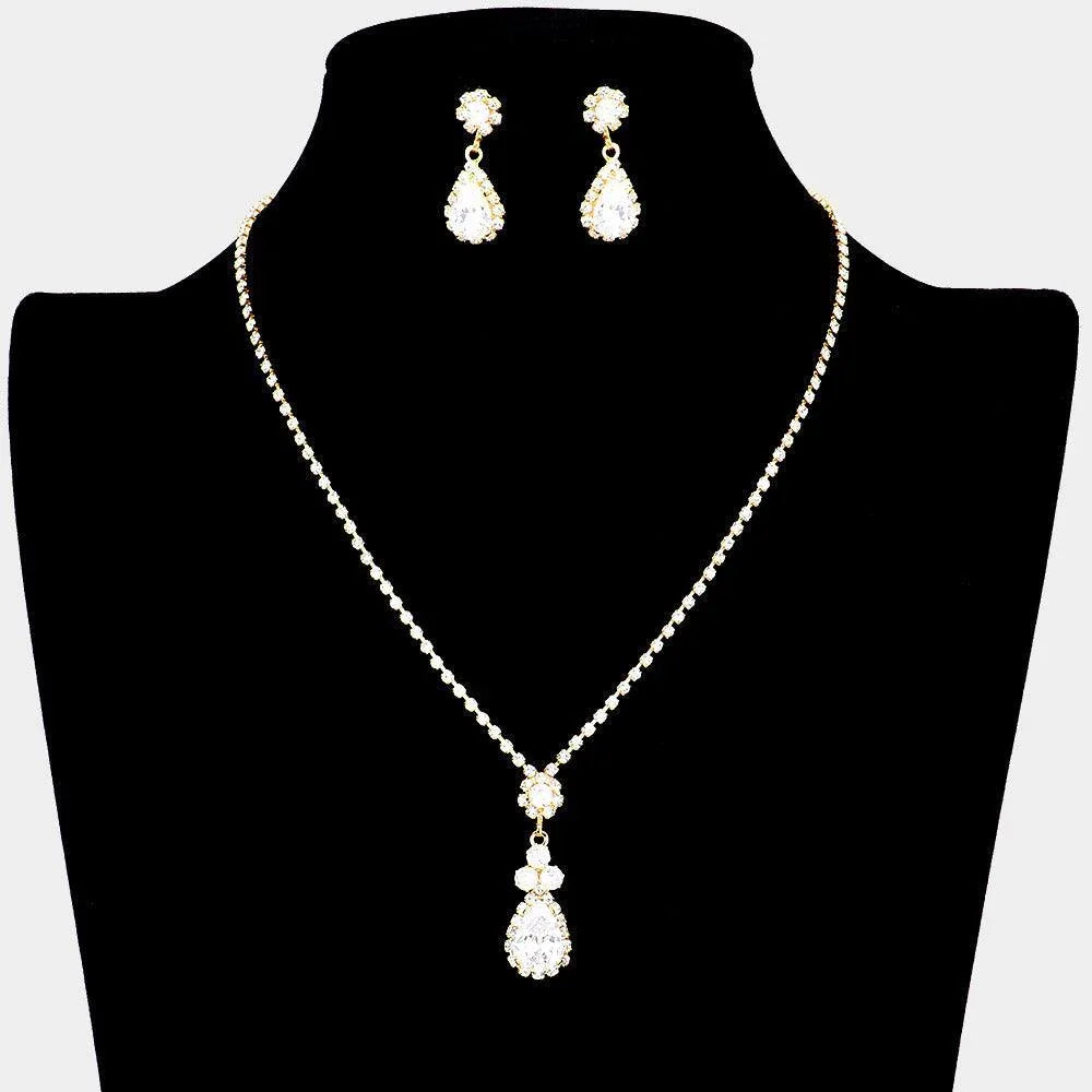 Gold CZ Stone Pave Teardrop Pendant Necklace - Jewelry Store by Erik Rayo
