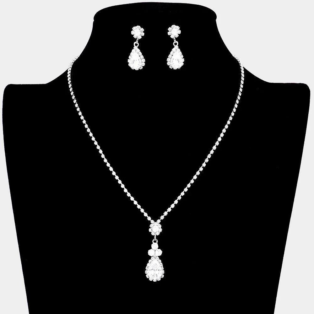 Silver CZ Stone Pave Teardrop Pendant Necklace - Jewelry Store by Erik Rayo