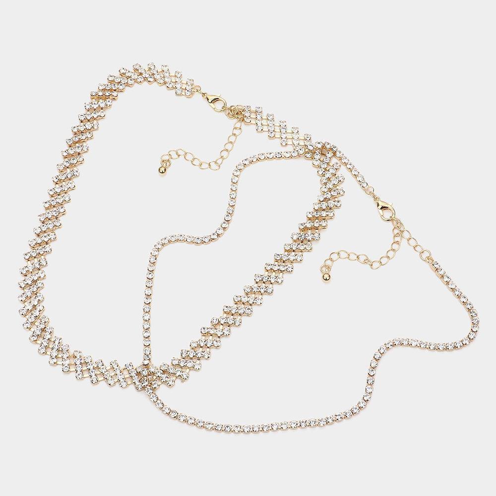 Gold 2 Piece Necklace Rhinestone Paved - Jewelry Store by Erik Rayo