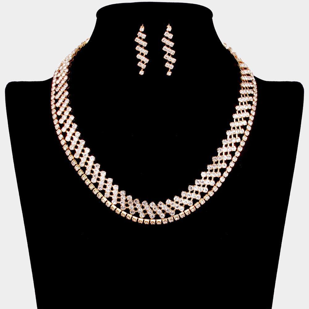Gold 2 Piece Necklace Rhinestone Paved - Jewelry Store by Erik Rayo