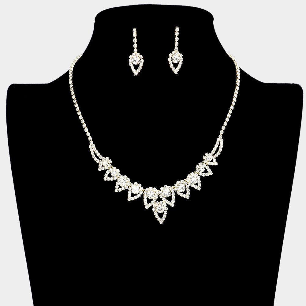 Gold Round Stone Accented Rhinestone Teardrop Cluster Necklace - Jewelry Store by Erik Rayo