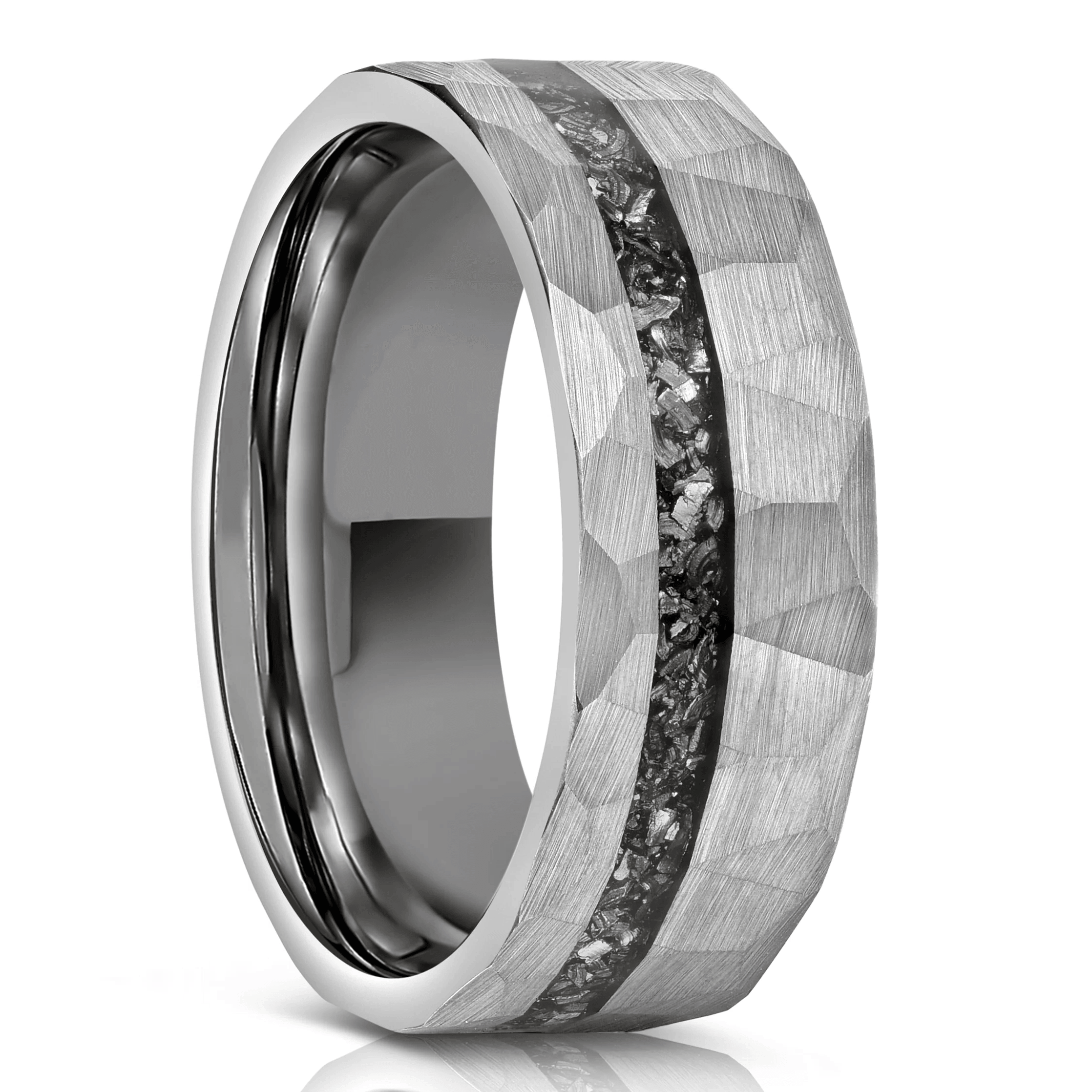 Men's Wedding Band Rings - Brushed Faceted Meteorite Wedding Ring for Men and Women - Jewelry Store by Erik Rayo