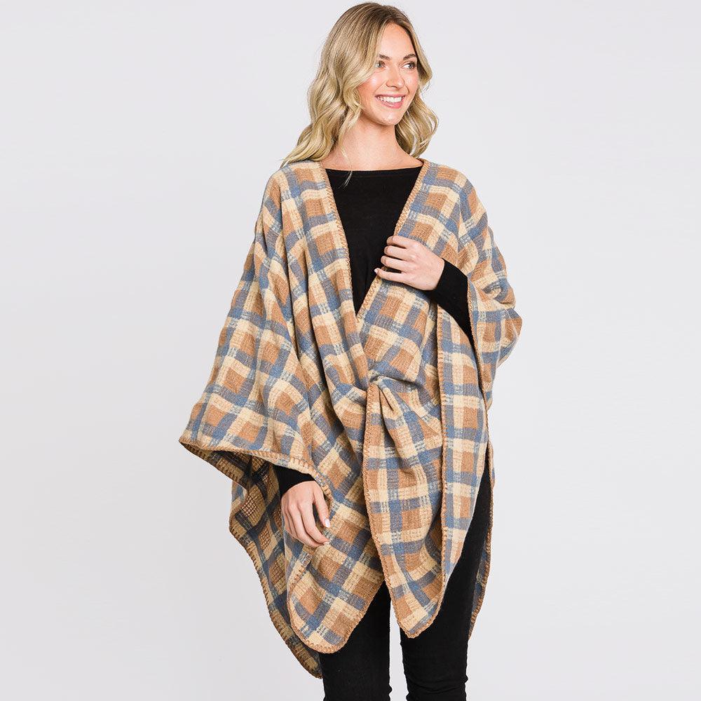Brown Plaid Check Patterned Ruana Poncho - Jewelry Store by Erik Rayo