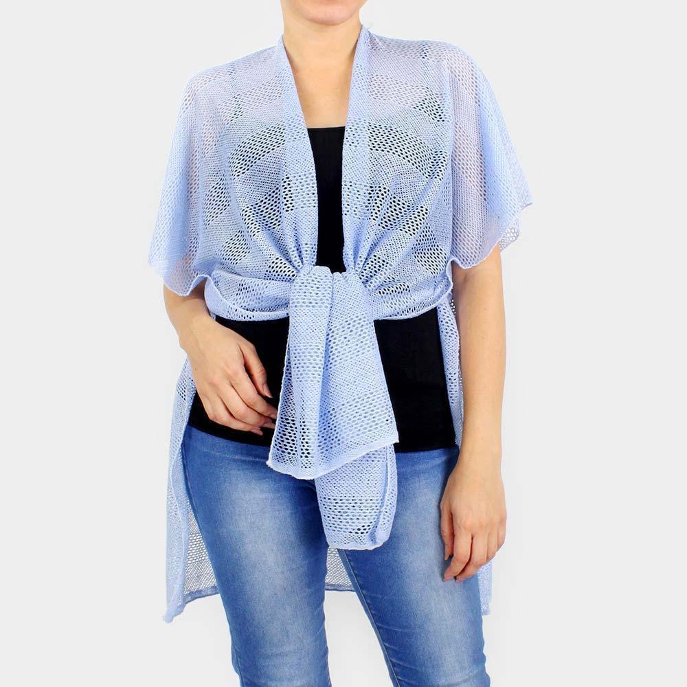 Blue Striped Net Cover Up Kimono Poncho - Jewelry Store by Erik Rayo