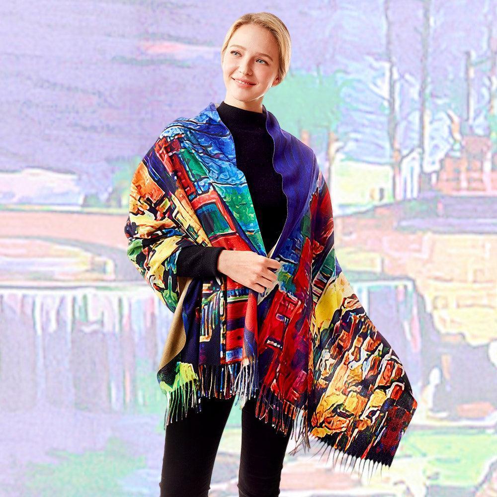 Colorful Houses Painting Printed Scarf - Jewelry Store by Erik Rayo