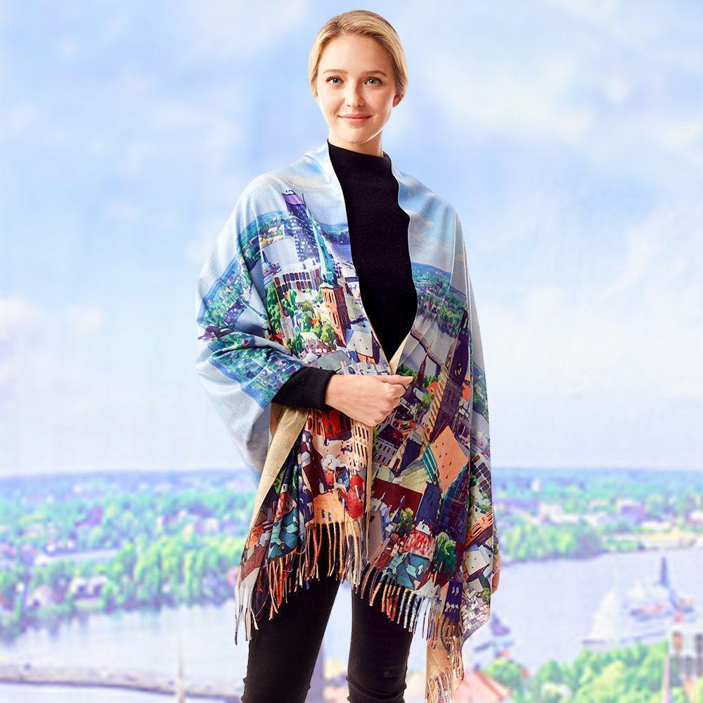 City Landscape Painting Printed Scarf - Jewelry Store by Erik Rayo
