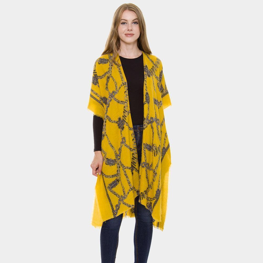 Mustard Chain Print Super Soft Kimono Poncho - Jewelry Store by Erik Rayo