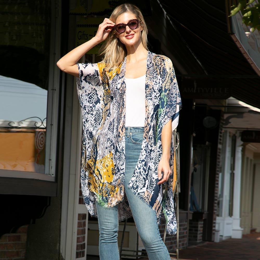 Khaki Snake Skin Patterned Cover Up Kimono Poncho - Jewelry Store by Erik Rayo
