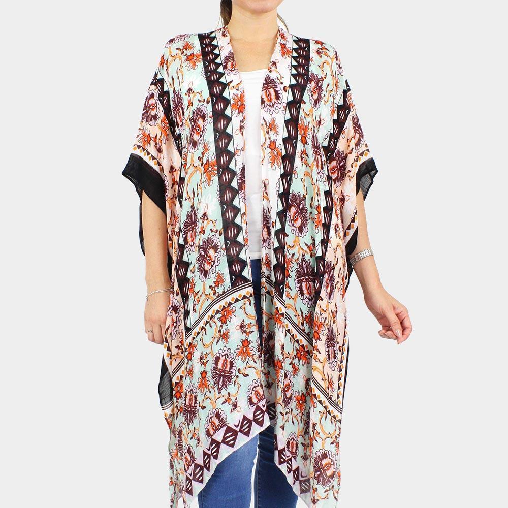 Flower Printed Cover Up Kimono Poncho - Jewelry Store by Erik Rayo