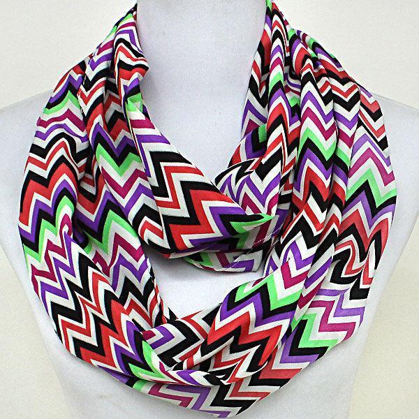 Red Funky Chevron Polyester Infinity Spring Scarf - Jewelry Store by Erik Rayo