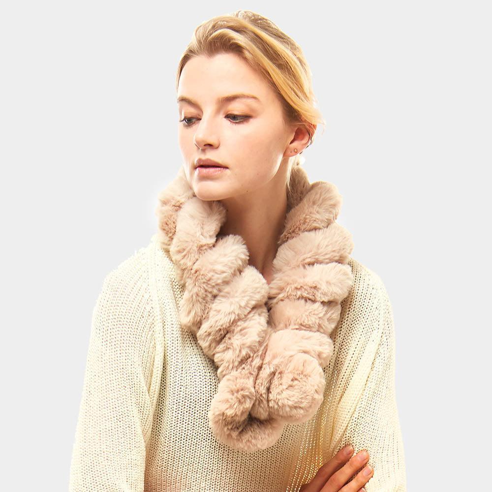 Beige Twisted Faux Fur Pull Through Scarf - Jewelry Store by Erik Rayo