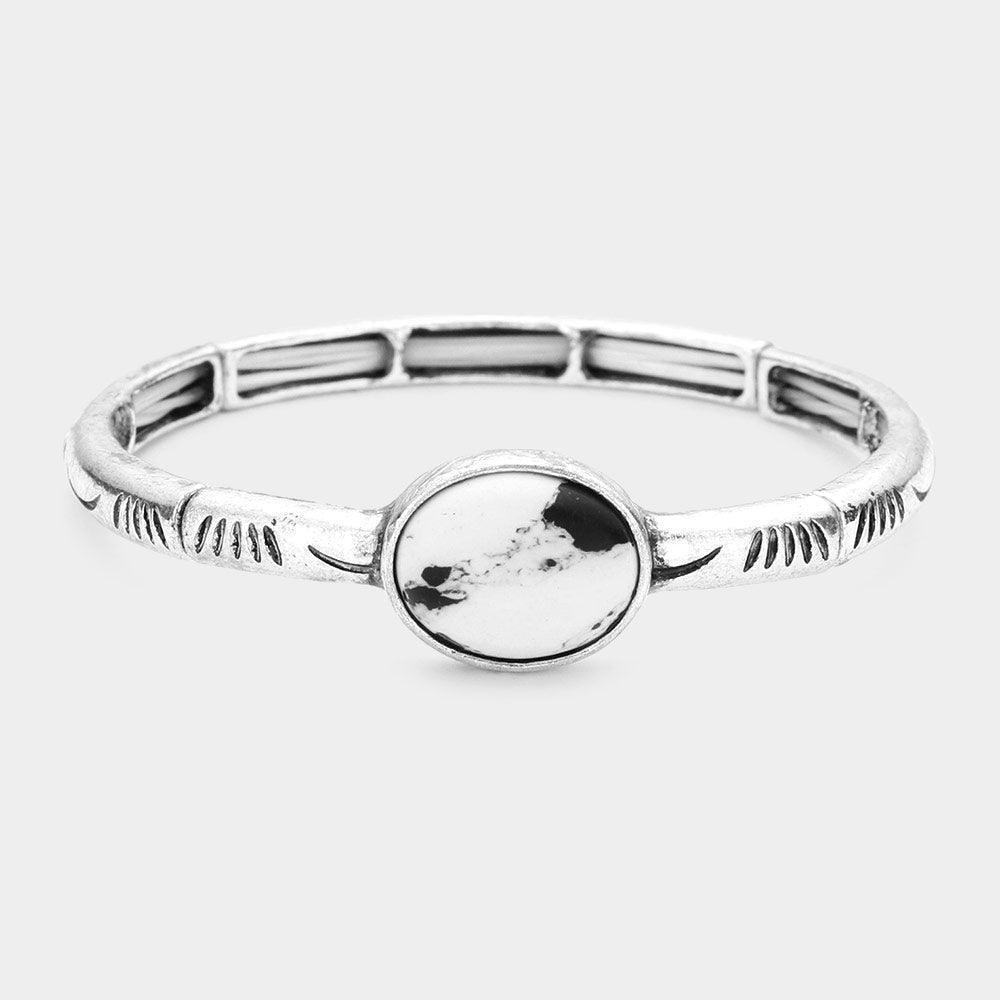 Oval Howlite Accented Metal Stretch Bracelet - Jewelry Store by Erik Rayo