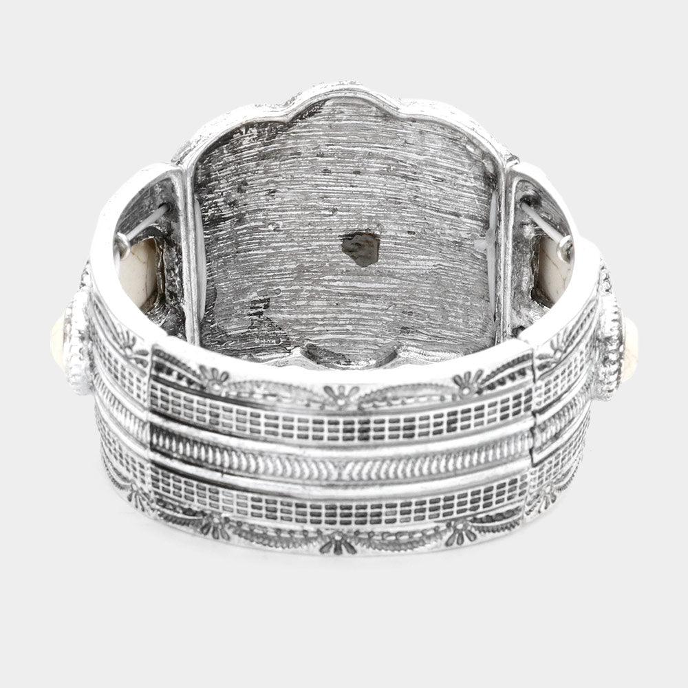 Leopard Pattern Accented Natural Stone Embellished Stretch Bracelet - Jewelry Store by Erik Rayo