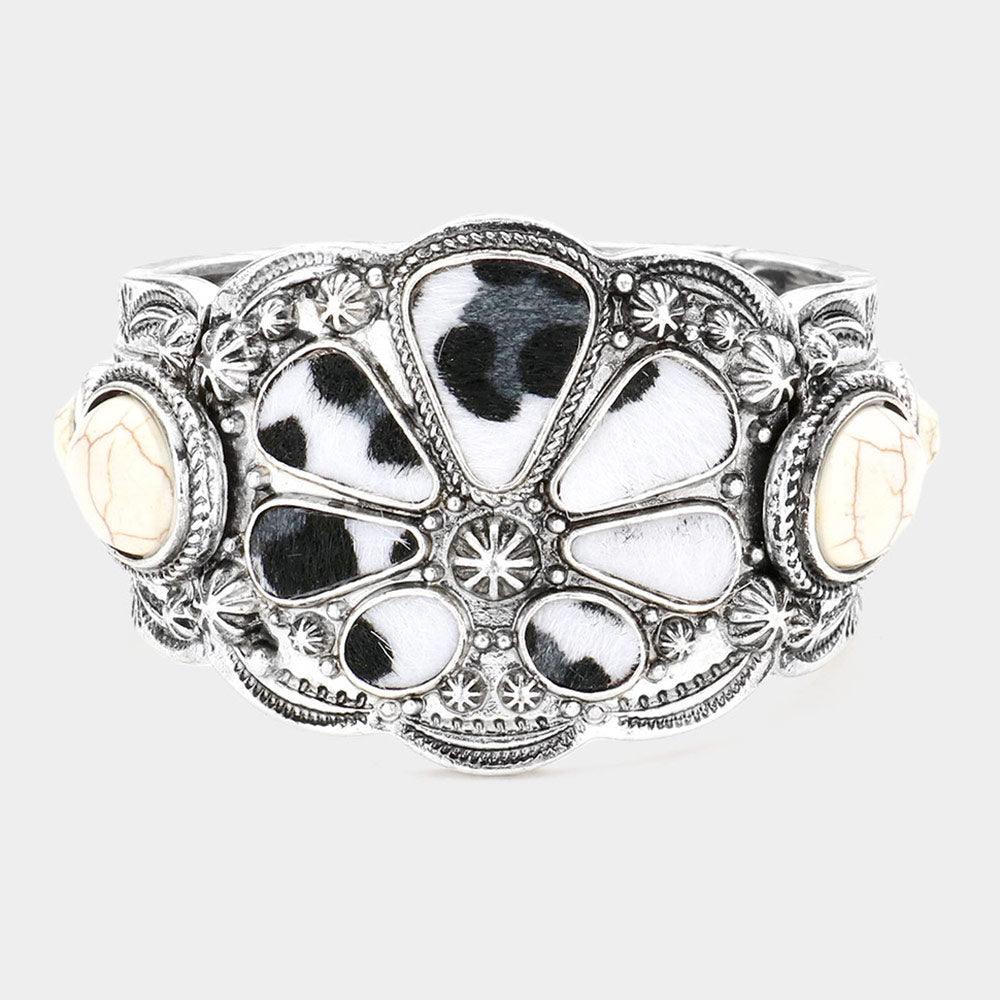 Leopard Pattern Accented Natural Stone Embellished Stretch Bracelet - Jewelry Store by Erik Rayo