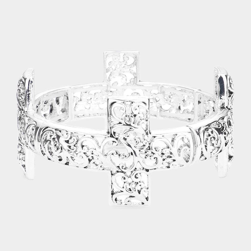 Silver Antique Metal Cross Stretch Bracelet - Jewelry Store by Erik Rayo