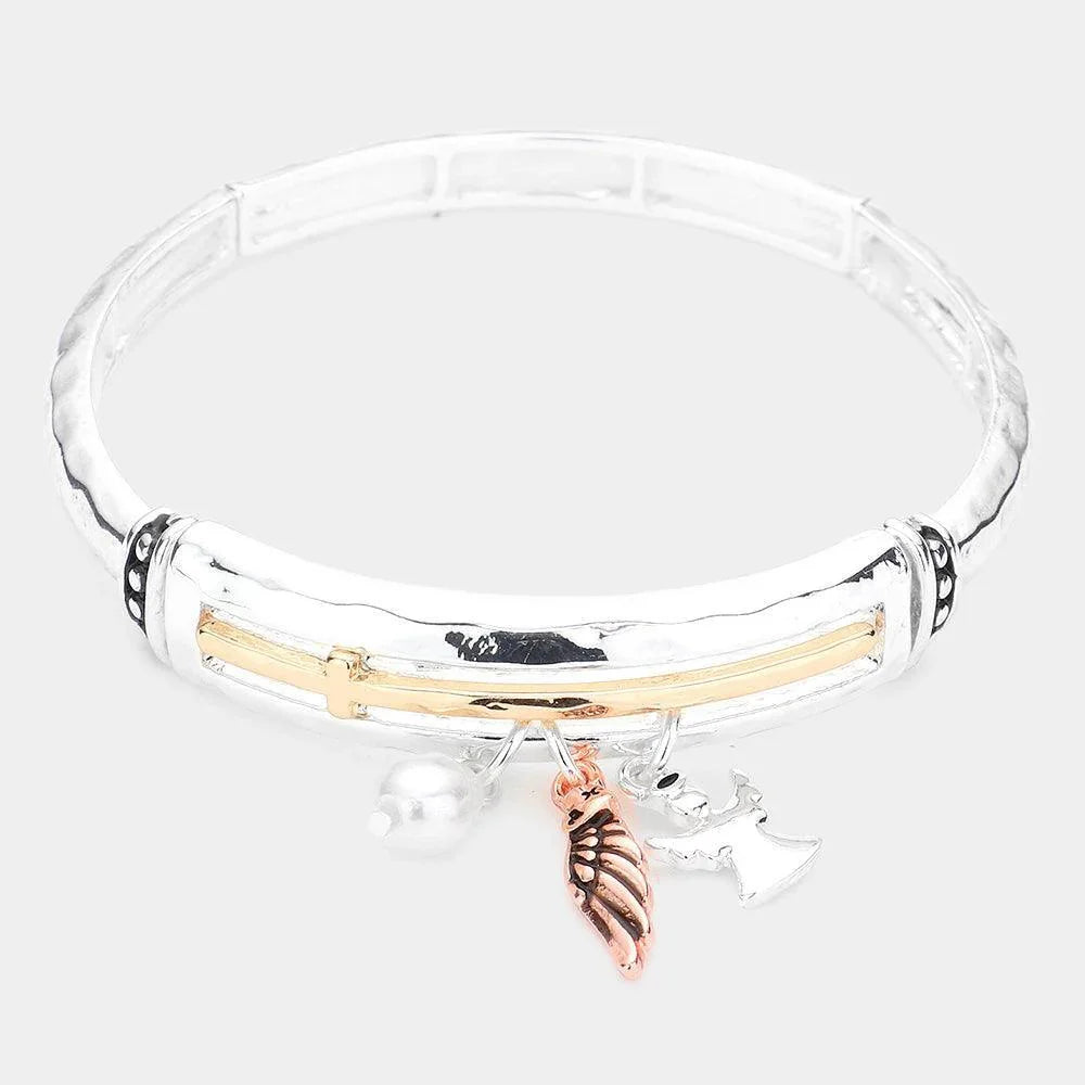 Three Tone Angel Blessing Stretch Bracelet - Jewelry Store by Erik Rayo