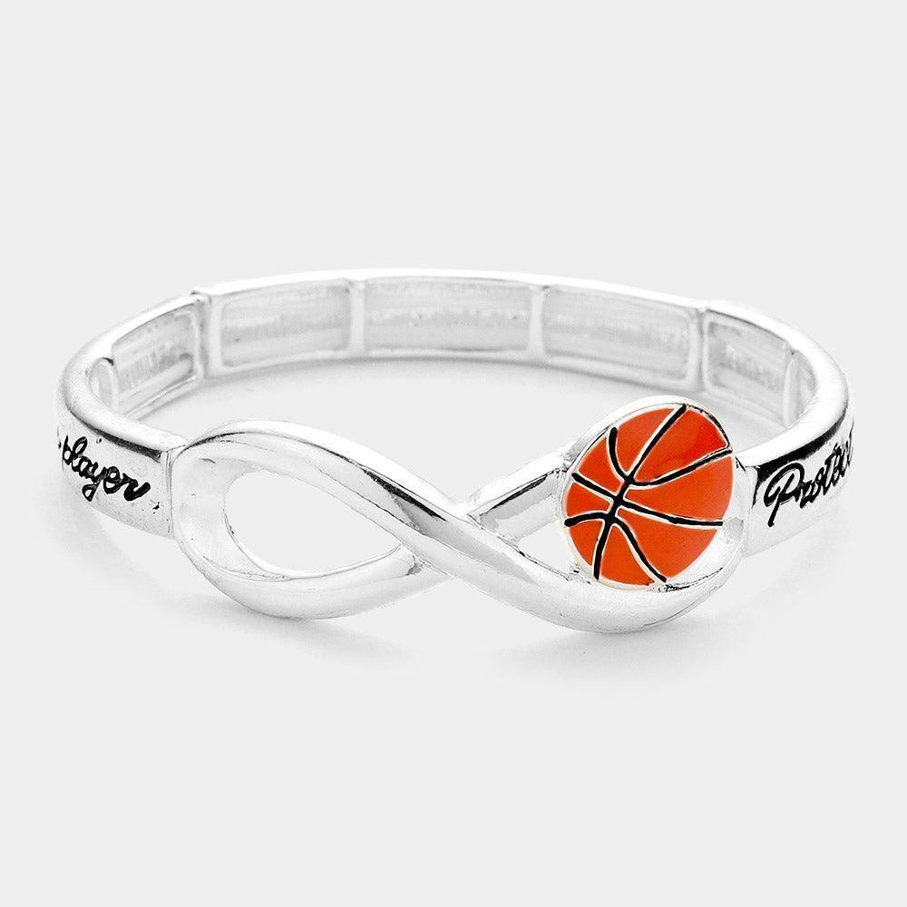 Silver Protect This Player Message Basketball Sport Theme Stretch Bracelet - Jewelry Store by Erik Rayo
