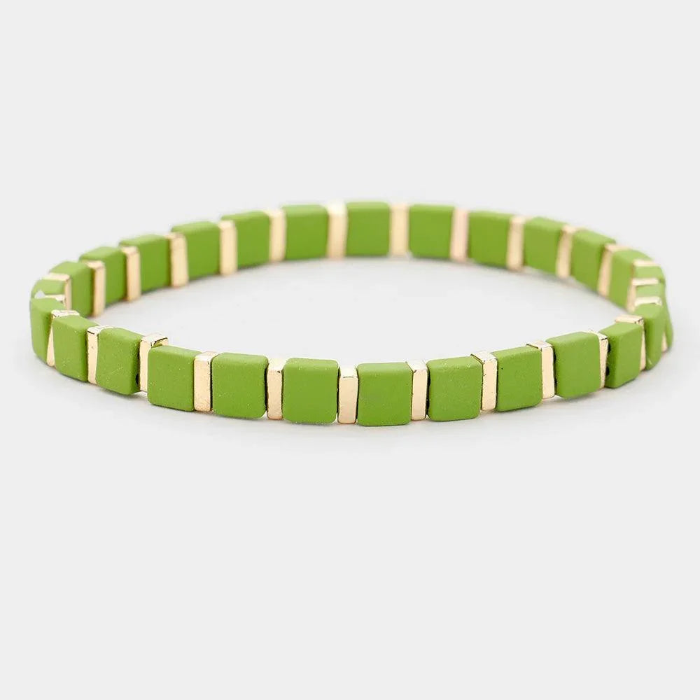 Green Square Color Block Stretch Bracelet - Jewelry Store by Erik Rayo