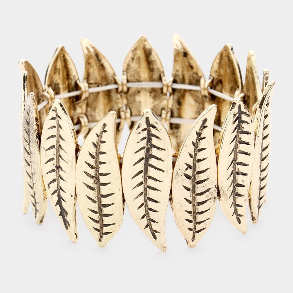 Gold Metal Leaf Stretch Bracelet - Jewelry Store by Erik Rayo