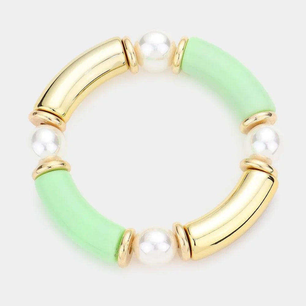Oval Pearl Accented Resin Stretch Bracelet - Jewelry Store by Erik Rayo