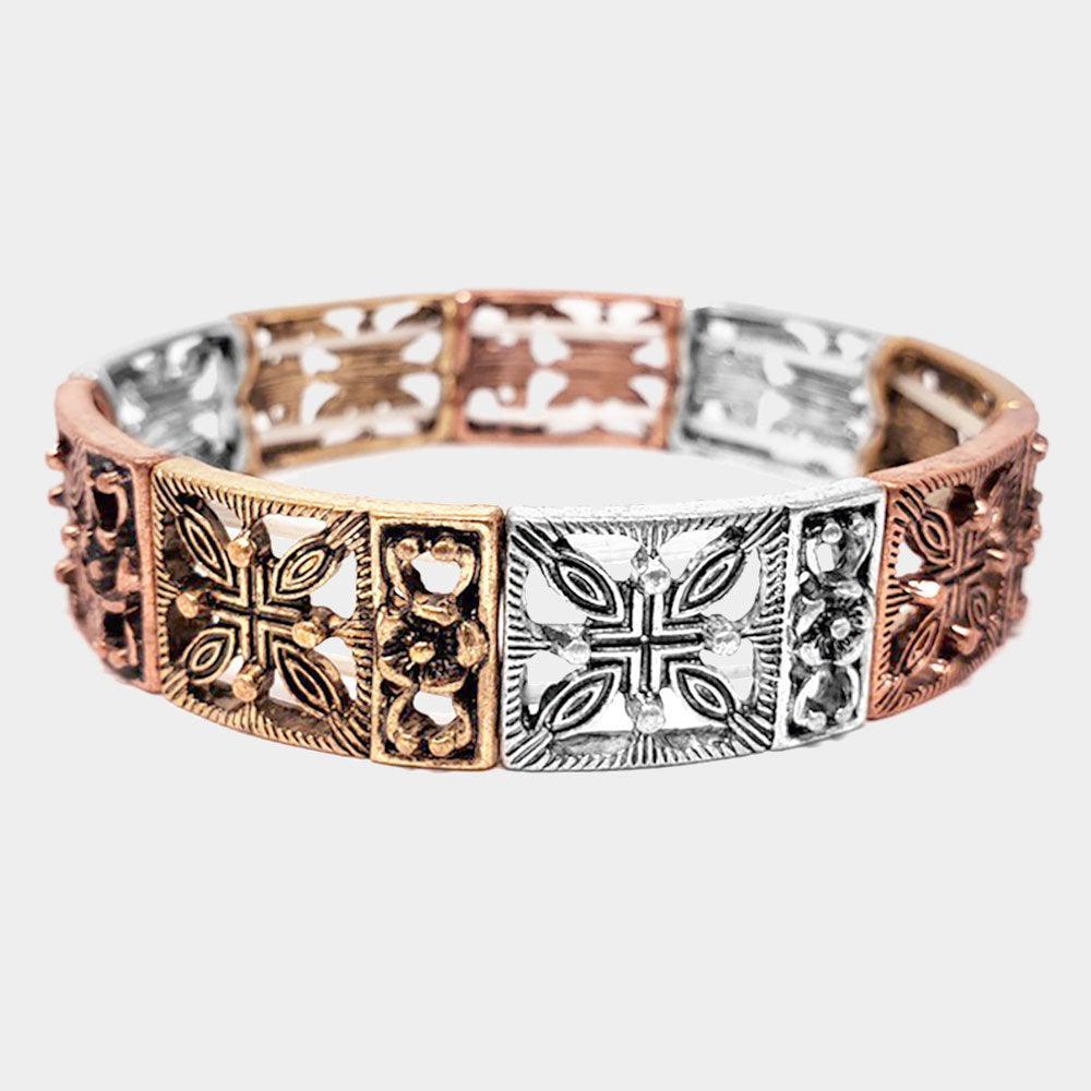 Three Tone Abstract Metal Stretch Bracelet - Jewelry Store by Erik Rayo