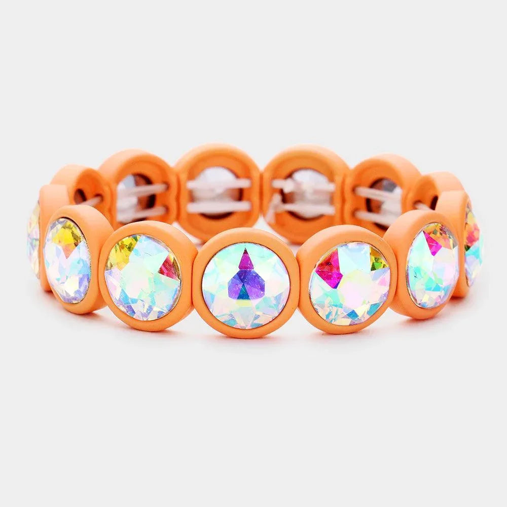 Peach Glass Crystal Round Bezel Stretch Bracelet - Jewelry Store by Erik Rayo