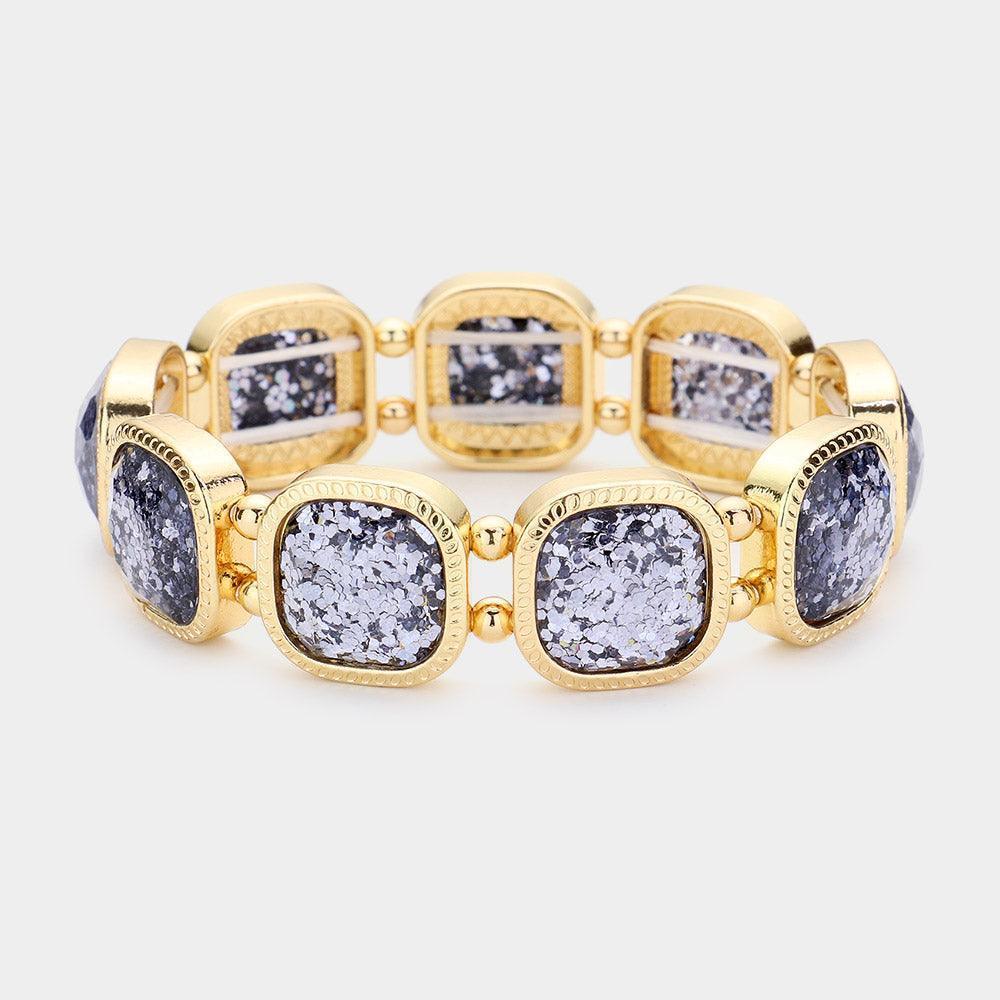 Gray Glittered Square Stretch Bracelet - Jewelry Store by Erik Rayo