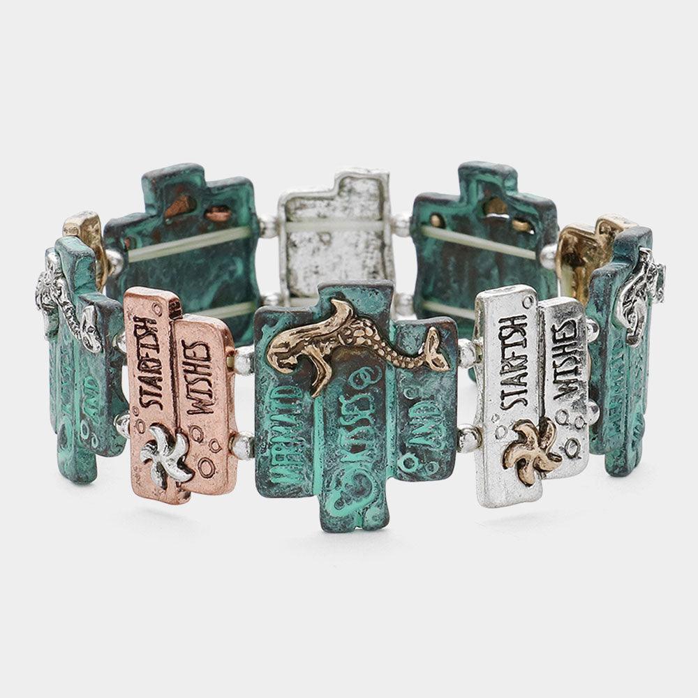 'Mermaid Kisses And...' Embossed Metal Stretch Bracelet - Jewelry Store by Erik Rayo