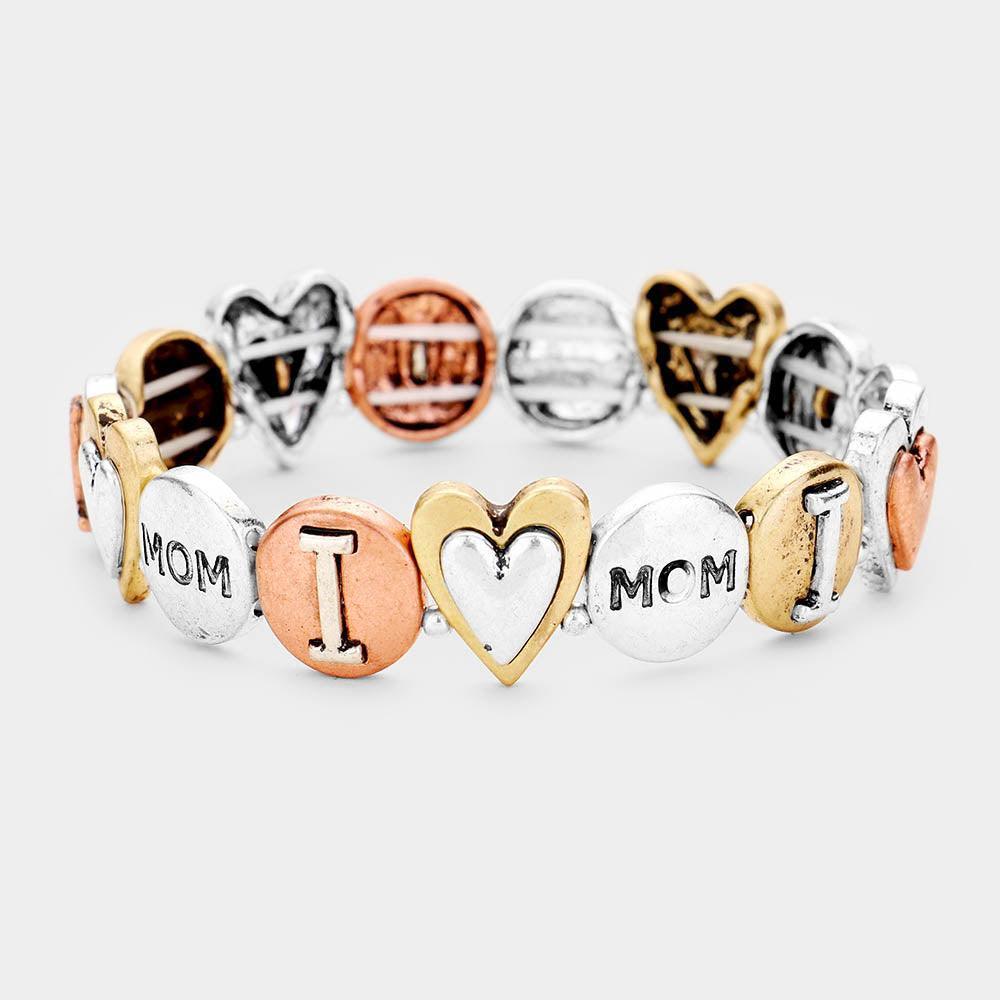 'Mom' Heart Embossed Metal Stretch Bracelet - Jewelry Store by Erik Rayo