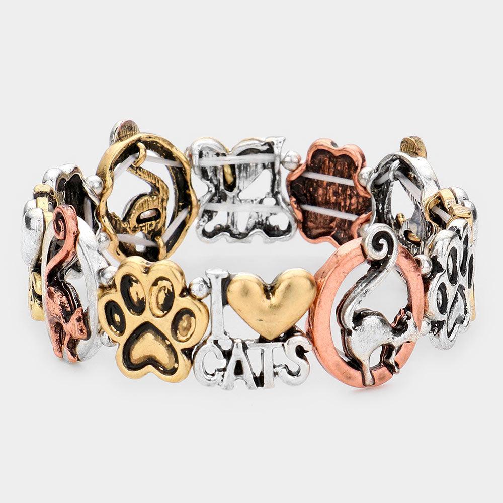 Three Tone Metal Cat Paw Stretch Bracelet - Jewelry Store by Erik Rayo