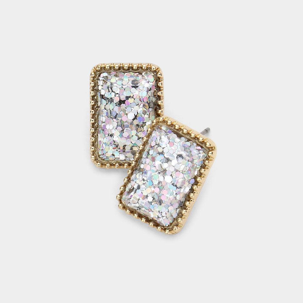 Glittered Rectangle Stud Earrings - Jewelry Store by Erik Rayo