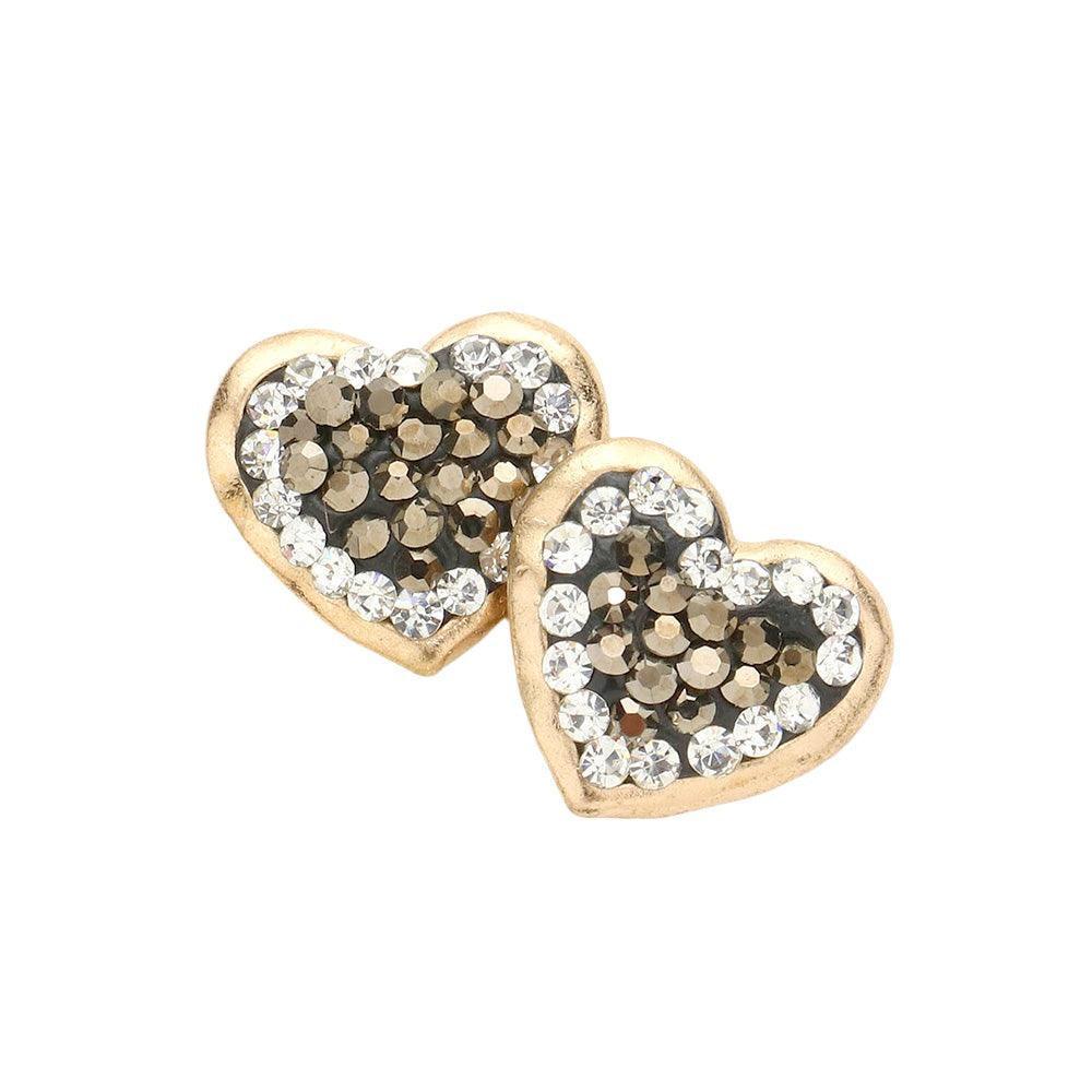 Gold Crystal pave heart stud earrings - Jewelry Store by Erik Rayo