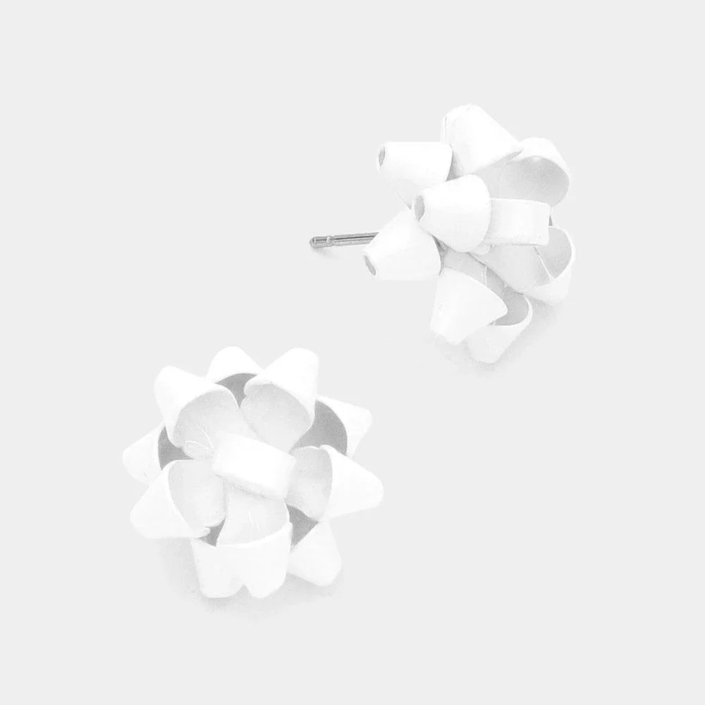 White Christmas Gift Bow Stud Earrings - Jewelry Store by Erik Rayo