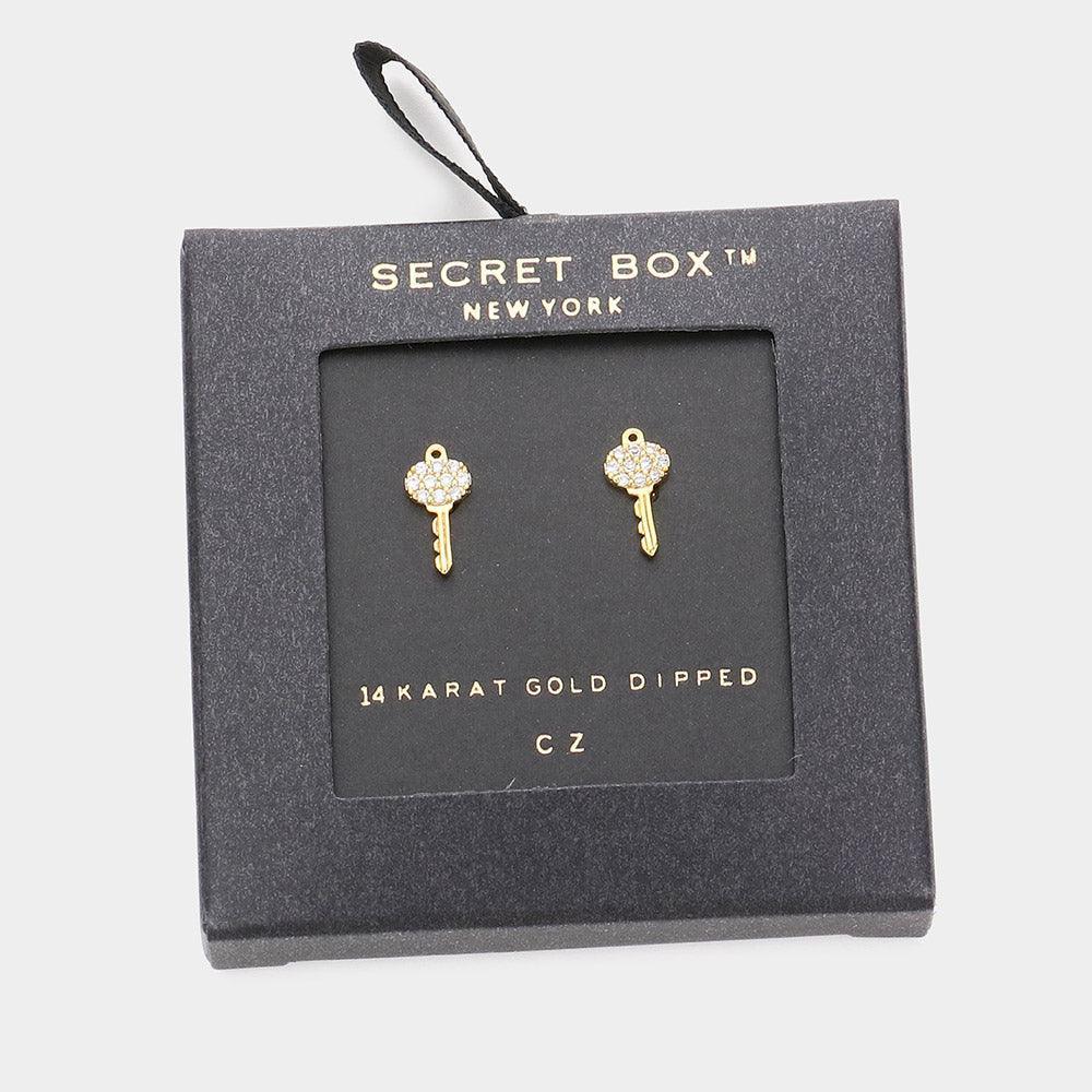 14K Gold Dipped CZ Key Stud Earrings - Jewelry Store by Erik Rayo
