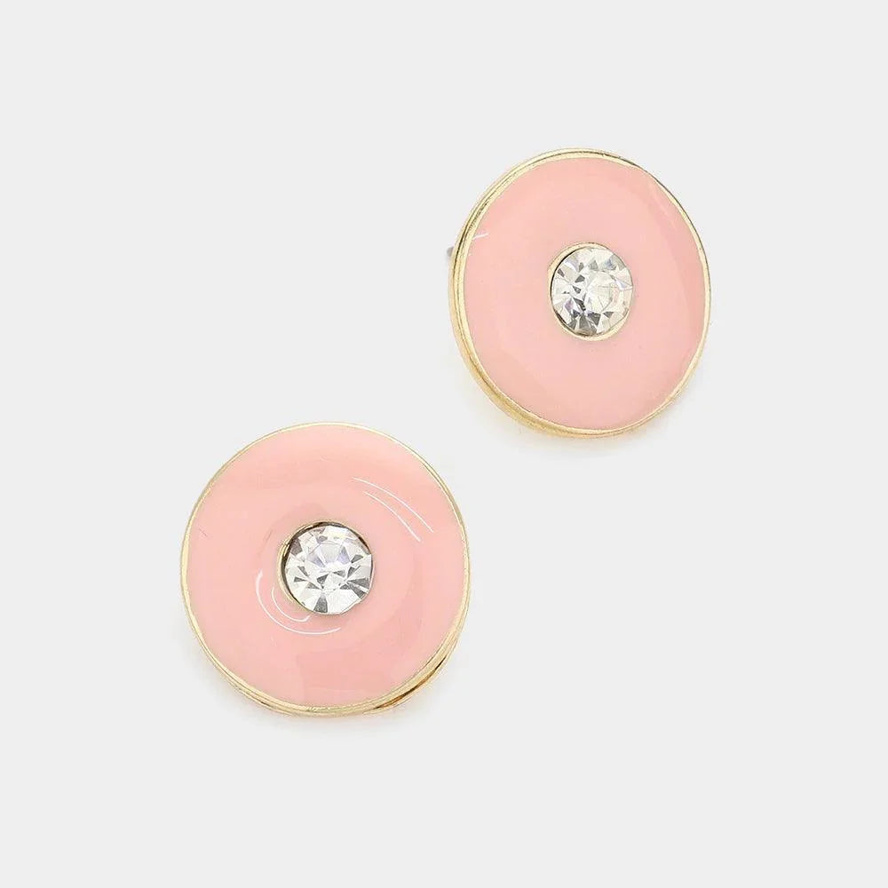 Peach Crystal detail enamel metal stud earrings - Jewelry Store by Erik Rayo