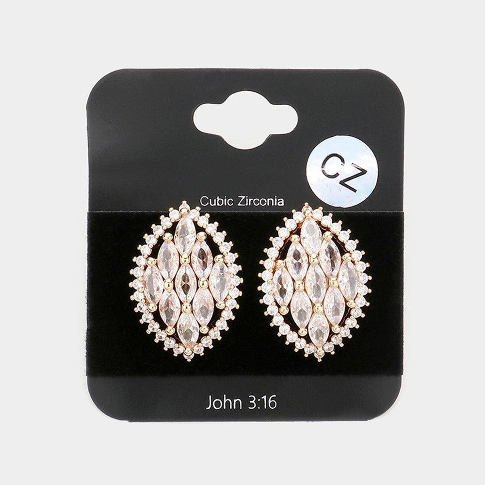 Gold CZ Marquise Cluster Stud Evening Earrings - Jewelry Store by Erik Rayo