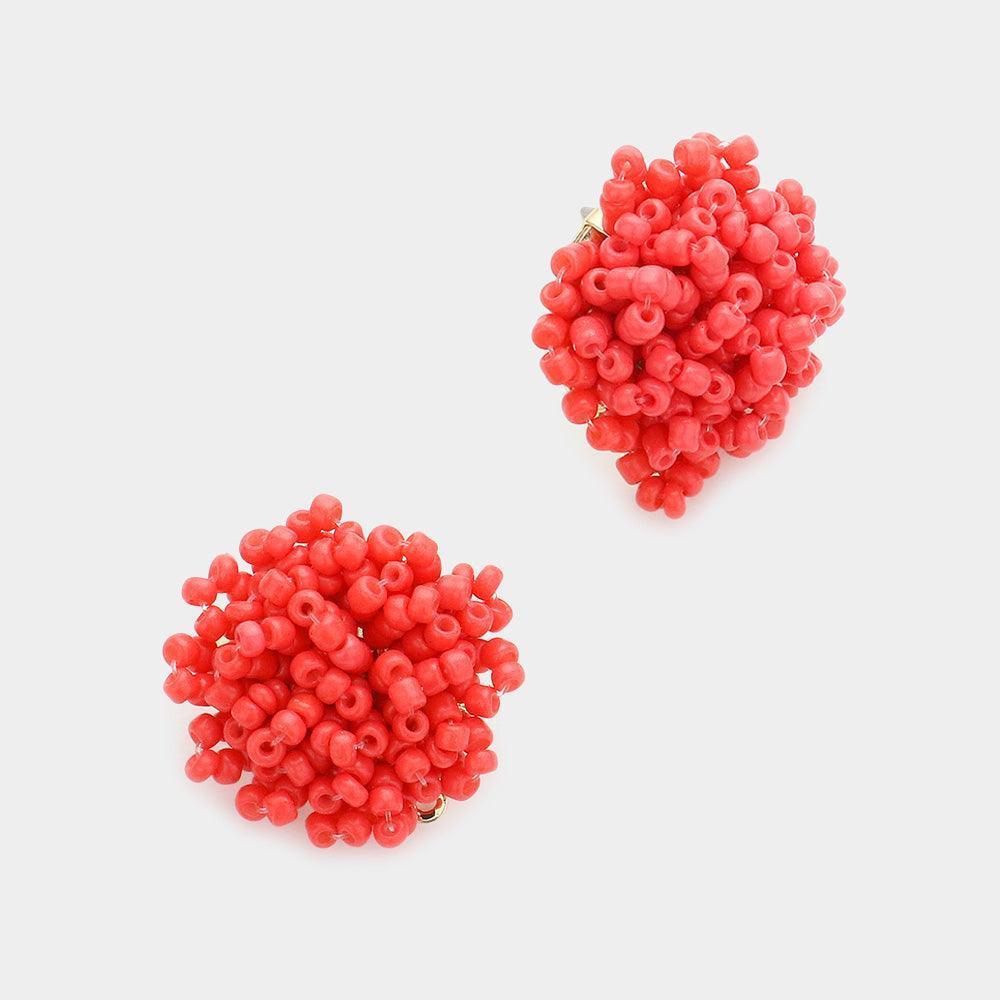 Coral Seed Bead Cluster Stud Earrings - Jewelry Store by Erik Rayo