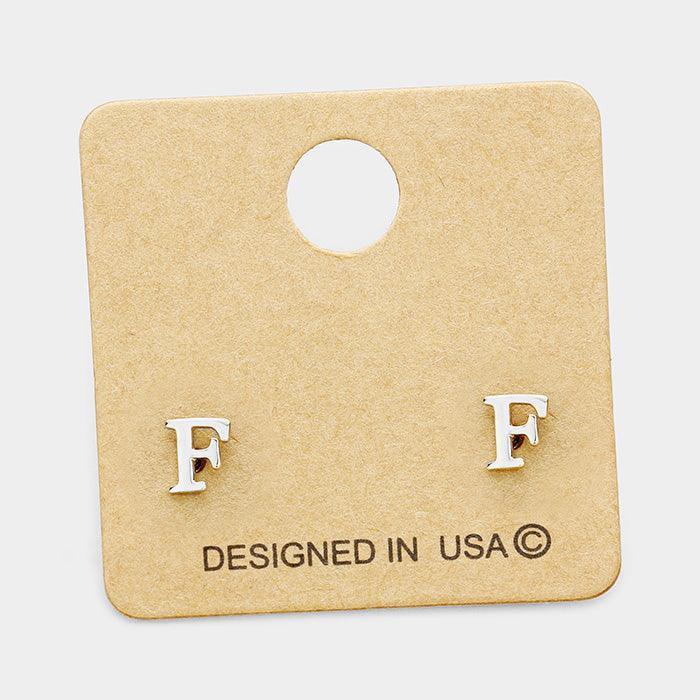 'F' Metal Monogram Stud Earrings - Jewelry Store by Erik Rayo