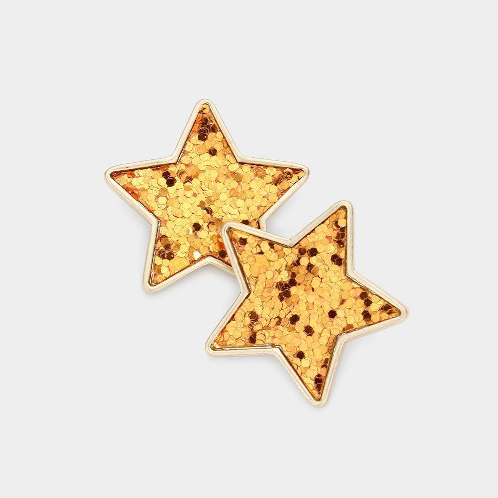 Orange Glittered Star Stud Earrings - Jewelry Store by Erik Rayo