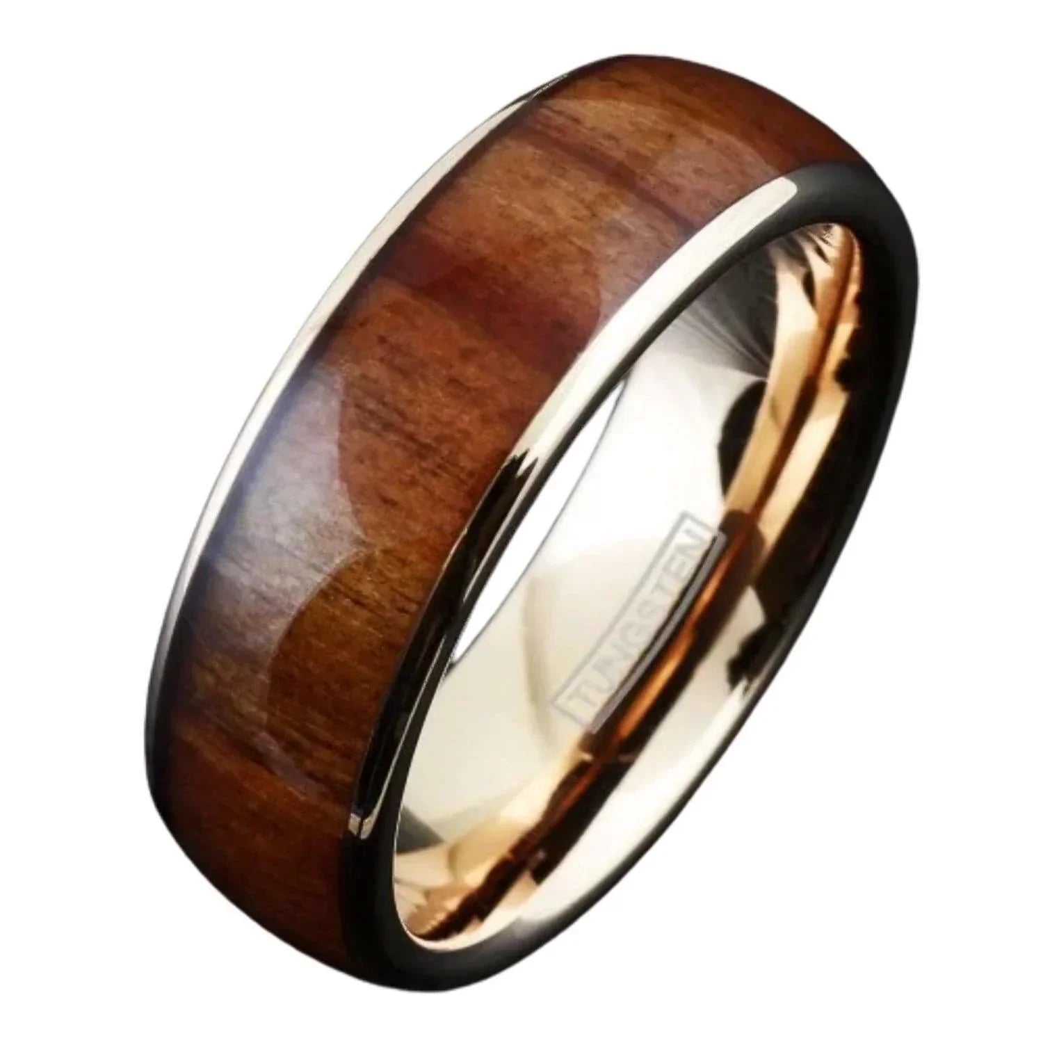 Men's Wedding Band Ring - Rose Gold & Brown Wood - Unisex Wedding Ring for Men & Women - Jewelry Store by Erik Rayo