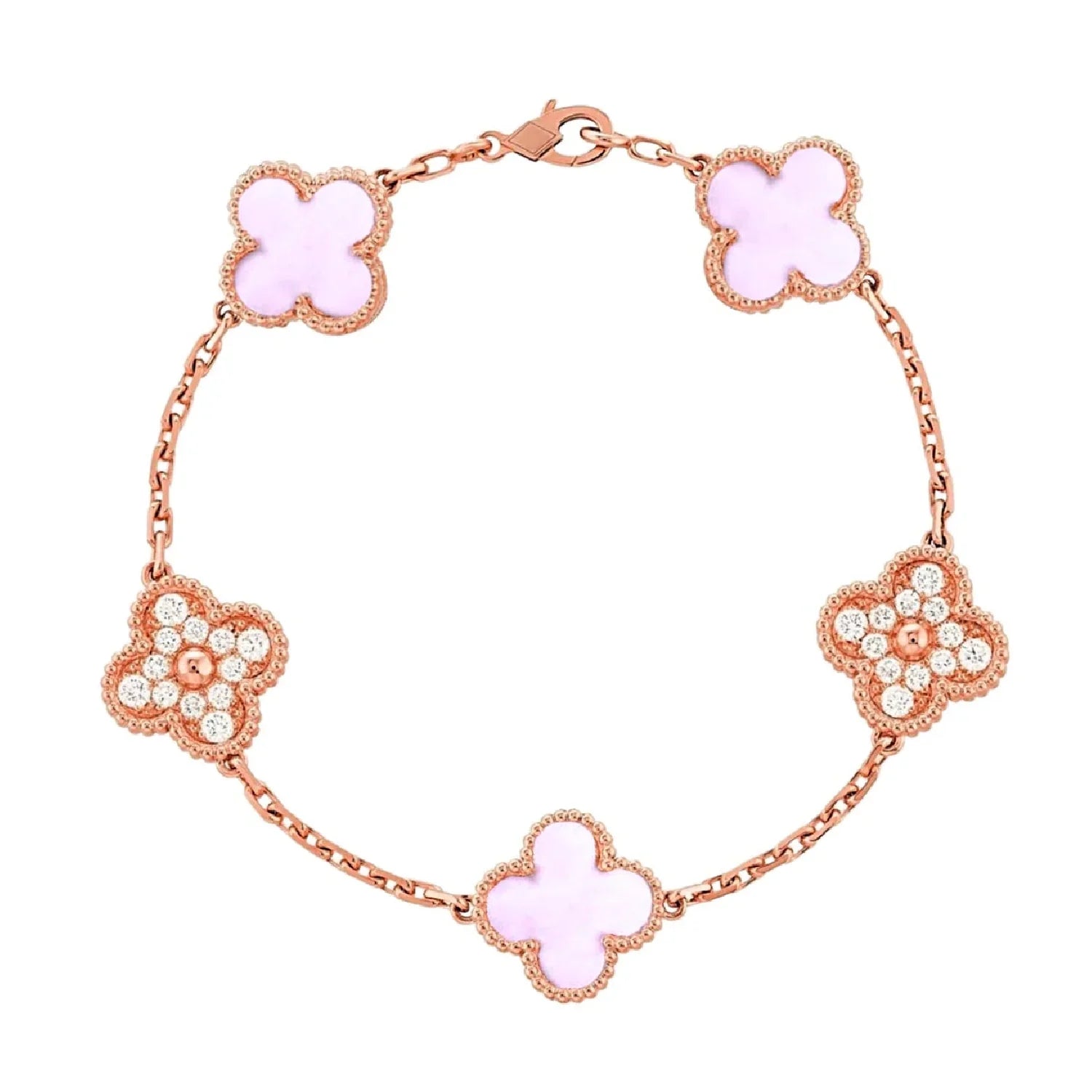 925 Silver Pink Royalty Clover Bracelets for Men and Women 6" 7" and 8" Inches Adjustable - Jewelry Store by Erik Rayo