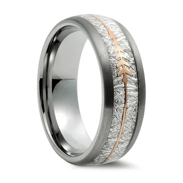 6mm Silver Wedding Band with Rose Gold Arrow and Meteorite for Men and Women - Jewelry Store by Erik Rayo