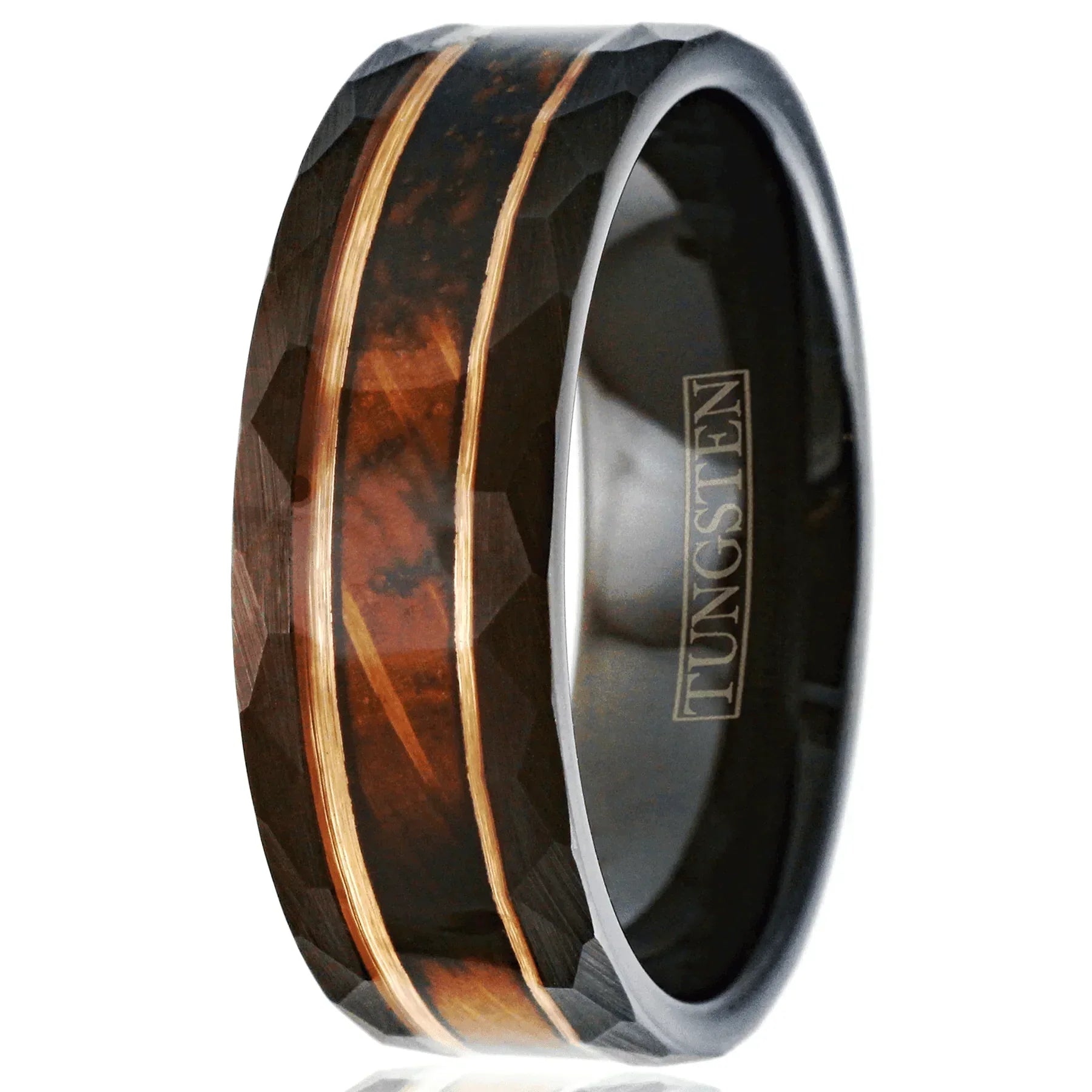 Men's Wedding Band Ring - Charred Whiskey Barrel Rose Gold Plated - Wedding Rings for Men and Women - Jewelry Store by Erik Rayo