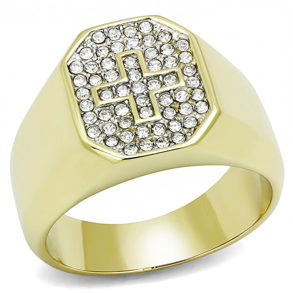 Anillo Color Oro Para Hombres de Acero Inoxidable Cruz Cama de Diamantes - Jewelry Store by Erik Rayo