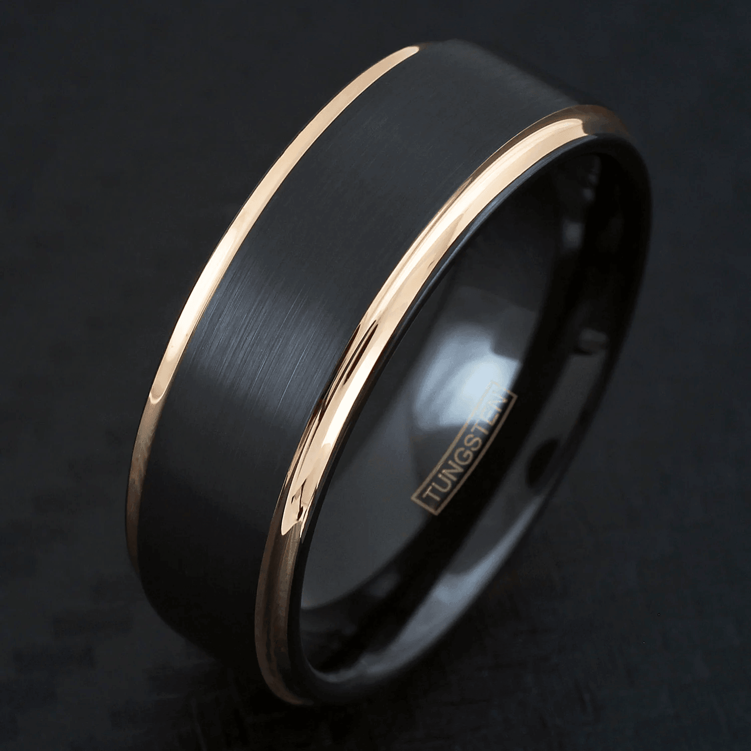 Men's Wedding Band Rings - Black Rose Gold Brushed - 6mm Wedding Rings for Men and Women - Jewelry Store by Erik Rayo