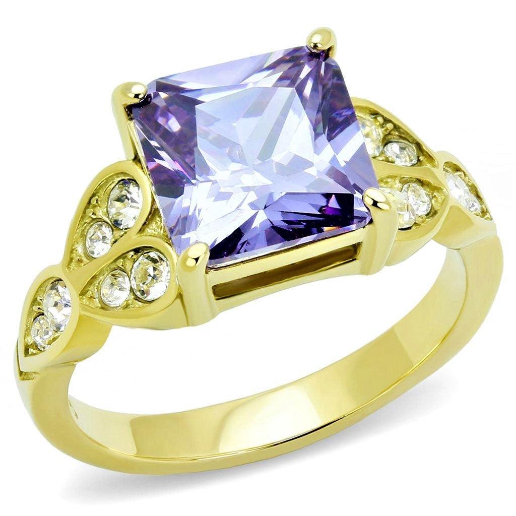 Gold Rings for Women Anillo Para Mujer Stainless Steel Ring with AAA Grade CZ in Light Amethyst - Jewelry Store by Erik Rayo