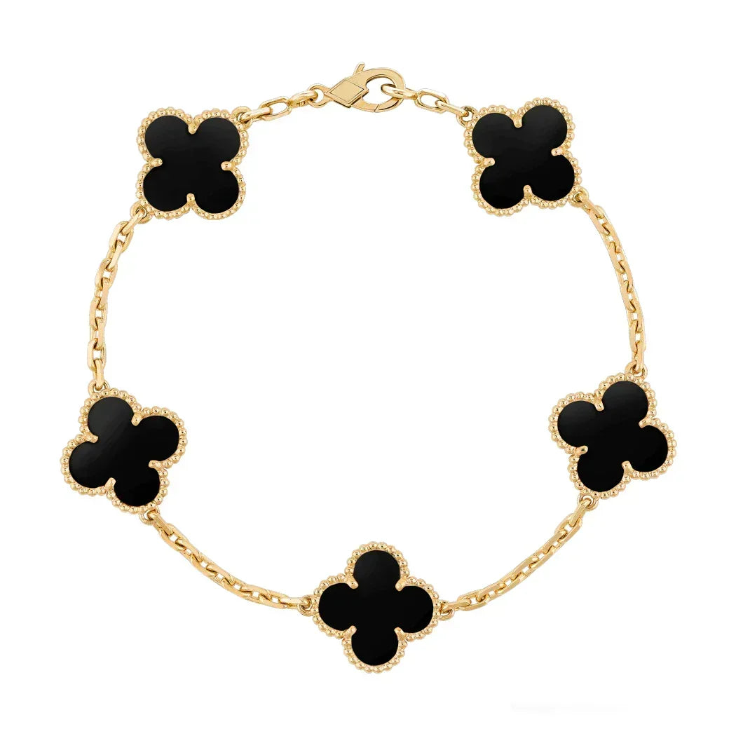 925 Silver Black and Gold Clover Bracelets for Men and Women 6" 7" and 8" Inches Adjustable - Jewelry Store by Erik Rayo