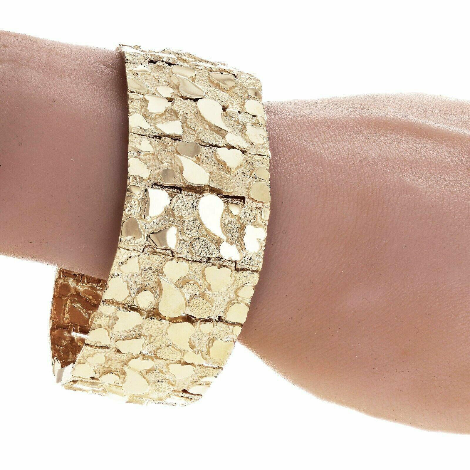 Men's 10k Yellow Gold Solid Nugget Bracelet Link 7-7.5" 31mm 81 grams - Jewelry Store by Erik Rayo