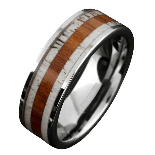 Men's Wedding Band Rings - Deer Antler with Sandalwood Stripe - Unique Wedding Rings for Men and Women - Jewelry Store by Erik Rayo