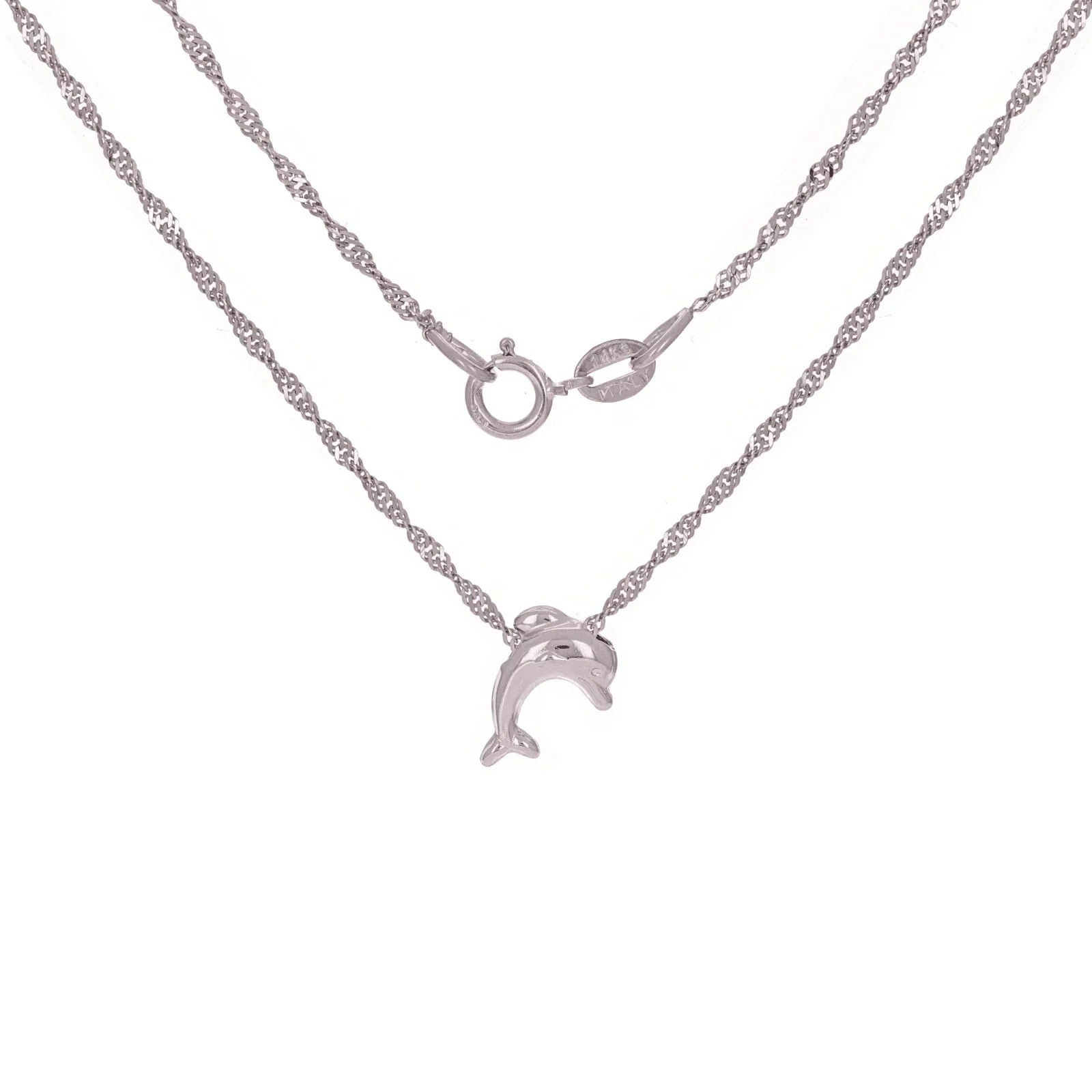 Italian 14k White Gold Dolphin Charm Singapore Chain Necklace 16" 1.4 grams - Jewelry Store by Erik Rayo